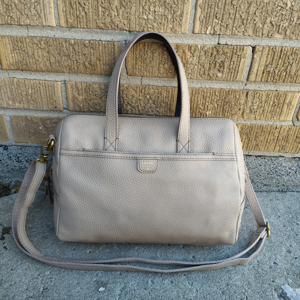 🗝️Fossil Cognac Taupe Tan Brown Pebble Leather Mimi Crossbody Satchel